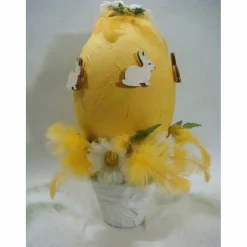 Osterei XXL 25cm hohe Osterdeko in gelb weiß Unikat