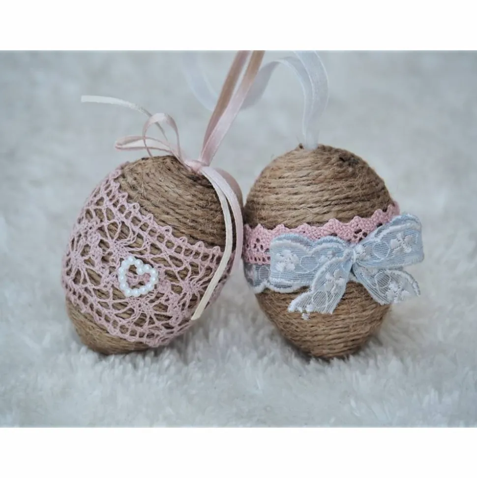 OSTEREIER * DEKO * VINTAGESTI L* LANDHAUSSTI L* BEIGE/ALTROSA * BAND/SPITZE