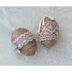 OSTEREIER * DEKO * VINTAGESTI L* LANDHAUSSTI L* BEIGE/ALTROSA * BAND/SPITZE