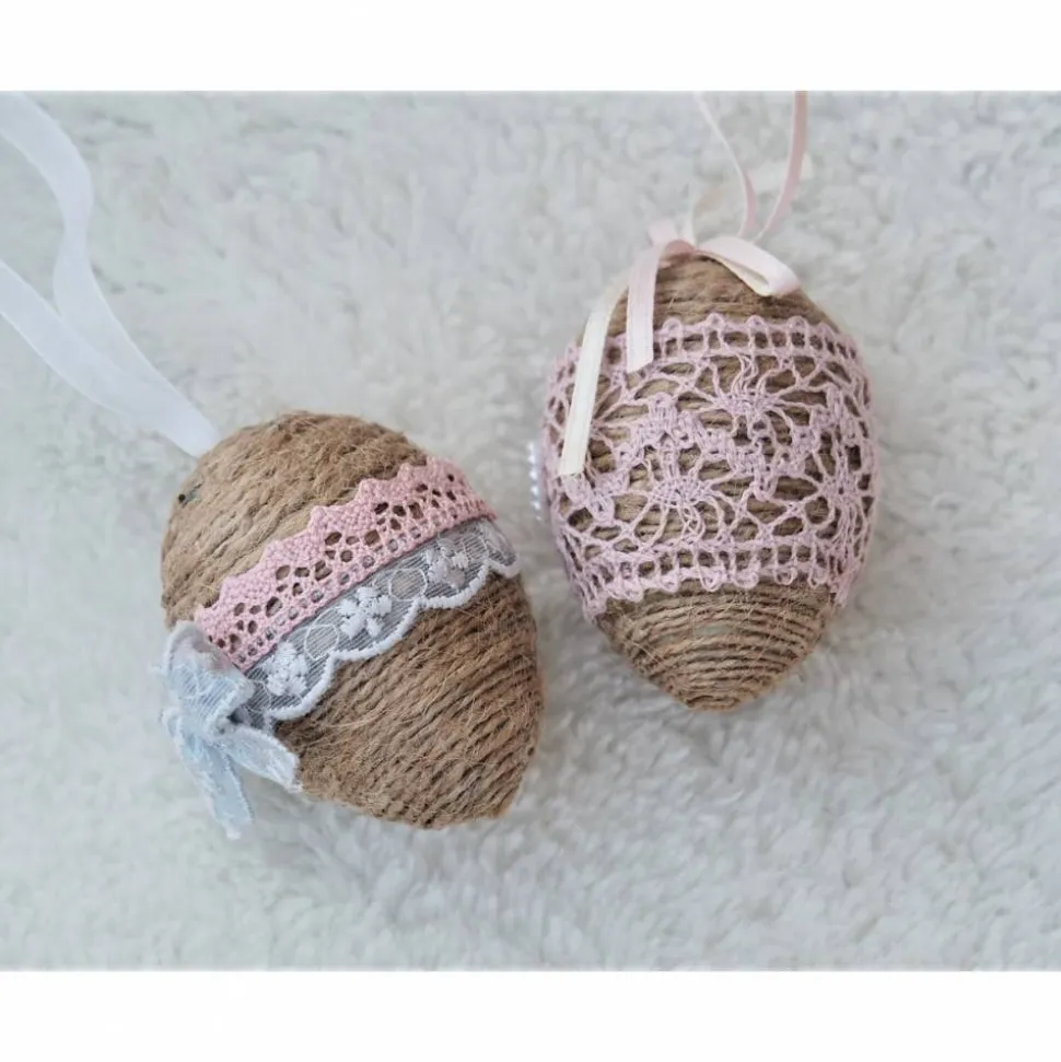 OSTEREIER * DEKO * VINTAGESTI L* LANDHAUSSTI L* BEIGE/ALTROSA * BAND/SPITZE