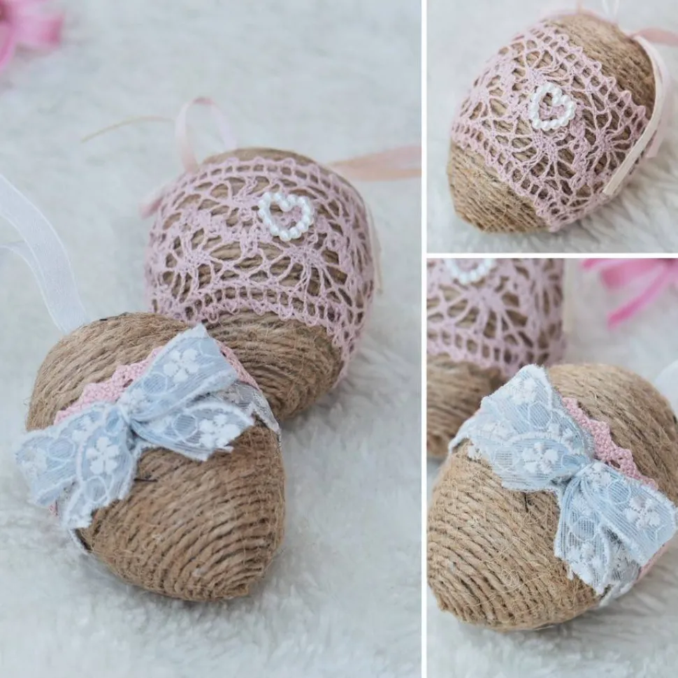 OSTEREIER * DEKO * VINTAGESTI L* LANDHAUSSTI L* BEIGE/ALTROSA * BAND/SPITZE