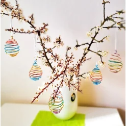 Ostereier Dekoeier für den Osterstrauß 5er Set, verschiedene Farbkombis, Aludraht