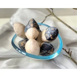 Ostereier gold dunkelgrau Stoffeier Gänseeigroß