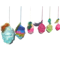 Ostereier zum Aufhängen – Set 6 Stück Bunt mit Federn, handgefertigte Osterdeko