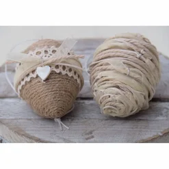 OSTEREIER*DEKO*VINTAGESTIL*LANDHAUSSTIL*WEISS/BEIGE*JUTEBAND/SPITZE