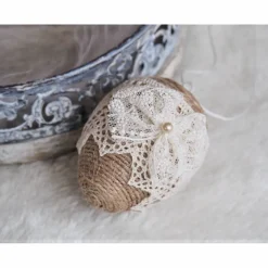 OSTEREIER*DEKO*VINTAGESTIL*LANDHAUSSTIL*CREMEWEISS/BEIGE*JUTEBAND/SPITZE