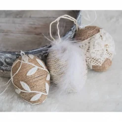 OSTEREIER*DEKO*VINTAGESTIL*LANDHAUSSTIL*CREMEWEISS/BEIGE*JUTEBAND/SPITZE