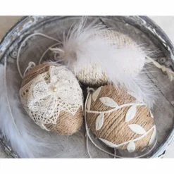 OSTEREIER*DEKO*VINTAGESTIL*LANDHAUSSTIL*CREMEWEISS/BEIGE*JUTEBAND/SPITZE