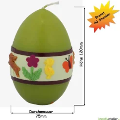Ostereikerze in grün mit fröhlich-buntem Osterreigen verziert  Ostergeschenk Osterkerze Osterdeko