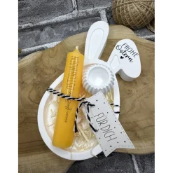 Ostergeschenk I Hasentablett I Handmade I Kerze mit Spruch I Tischdeko I Osterdekoration