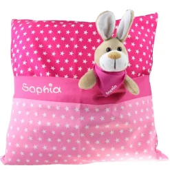 Ostergeschenk Kissen mit Geheimfach u. personalisiert Kuschelhase - Geschenkset mit Namen aus Kissen u. Hase