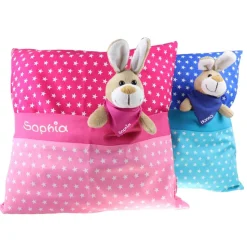 Ostergeschenk mit Hasen personalisiert "Das etwas andere Osternest" - Set aus Kuschelkissen und Hasen mit Namen