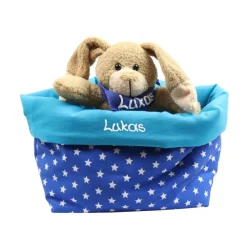 Ostergeschenk Osterkörbchen mit Hasen personalisiert Stoffkörbchen - Geschenk zu Ostern mit Namen Set aus Kuscheltier