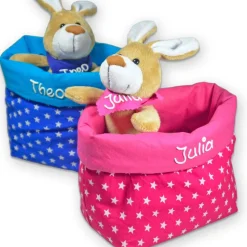Ostergeschenk Osterkörbchen mit Hasen personalisiert Stoffkörbchen - Geschenk zu Ostern mit Namen Set aus Kuscheltier