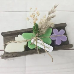 Ostergeschenk Schafmilchseifen in Holzverpackung Ostergruß Hase-Schmetterling GRÜN