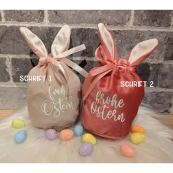 Oster-Geschenkbeutel Hase aus Nikkistoff – 10 x 20 cm – Frohe Ostern – personalisierbar