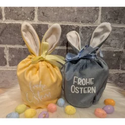 Oster-Geschenkbeutel Hase aus Nikkistoff – 10 x 20 cm – Frohe Ostern – personalisierbar