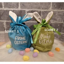 Oster-Geschenkbeutel Hase aus Nikkistoff – 10 x 20 cm – Frohe Ostern – personalisierbar