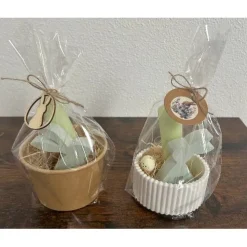 Oster-Geschenkset mit Kerze & Deko – Handgefertigtes Einzelset im Topf, verpackt
