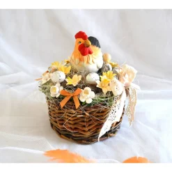 Ostergesteck Nr. 7, gelb-orange mit Huhn im braunen Korb