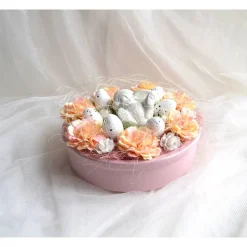 Ostergesteck Nr. 1 mit Begonien in rosa Keramikschale mit liegendem Keramikhase