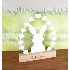 Osterhase Aufsteller 3D-Druck mit Holzsockel und Gravur – Moderne Osterdekoration, nachhaltig & individuell