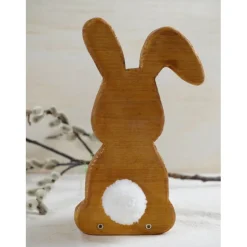 Osterhase aus Holz handgemacht – Rustikale Osterdeko, Unikat mit Ei & Puschel