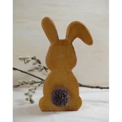 Osterhase aus Holz handgemacht – Rustikale Osterdeko, Unikat mit Ei & Puschel