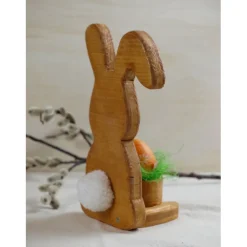 Osterhase aus Holz handgemacht – Rustikale Osterdeko, Unikat mit Ei & Puschel
