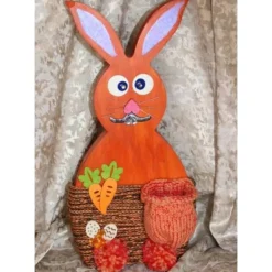 Osterhase Hasenfigur ORANGE zauberhafter Holzhase mit handgestrickten Accessoires bemalt mit Acrylfarben Osterdeko