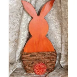 Osterhase Hasenfigur ORANGE zauberhafter Holzhase mit handgestrickten Accessoires bemalt mit Acrylfarben Osterdeko