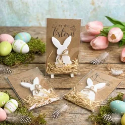 Osterhasen Karte Set 3–12 Stk | Hasenpost Osterkarte Kraftpapier | Frohe Ostern | Ostergeschenk Mitbringsel
