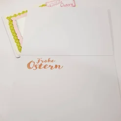 Osterhasen mit Ostereier-Körbchen Osterkarte handcoloriert Fröhliche Ostern pastell