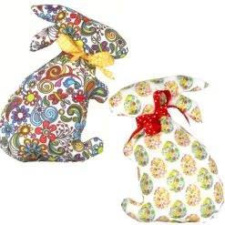 Osterhasen Stoffhasen 2er Set – Bunte Deko Hasen aus Baumwollstoff, Handarbeit