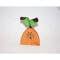 Osterhasen-Paar aus Douglasienholz mit grünen und fliederfarbenen Stoffohren (2er-Set)