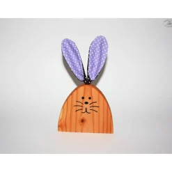 Osterhasen-Paar aus Douglasienholz mit grünen und fliederfarbenen Stoffohren (2er-Set)