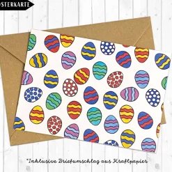 Osterkarte Bunte Ostereier | Handgemachte Grußkarte DIN A6 | Inkl. Kraftpapier-Umschlag