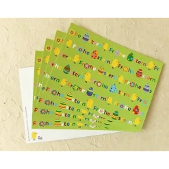 Osterkarte, bunte Schrift auf grün