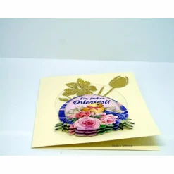 Osterkarte #3-D-Optik #Osterei mit Spruch, #Küken, #Tulpen #Narzissen