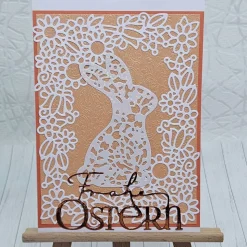 Osterkarte Hase mit zartem Blumenmuster – Hologramm Effekt, Frühling, Umschlag