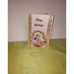 Osterkarte in rosa mit einem Osterkorb