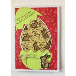 Osterkarte mit Hasen + Ei Ostern 3D Grusskarte Handgefertigt  Rot-Grün-Braun Töne