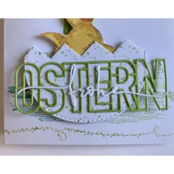 Osterkarte mit Küken +  Narzissen Ostern 3D Grusskarte Handgefertigt Hochformat DINA6 Gelb Grün