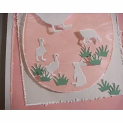 Osterkarte mit Küken und Osterhase Unikat elegant in pastell rosa weiß