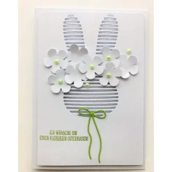 Osterkarte mit Osterhasen Blumen+ Perlen 3D Hochformat A6 Grusskarte Handgefertigt