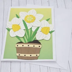 Osterkarte Narzissen – Edle weiße Osterglocken im Vintage-Stil mit Umschlag