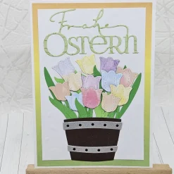 Osterkarte Tulpen bunt – Frühlingsgruß mit pastellfarbenen Tulpen