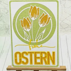 Osterkarte Tulpen gelb – Frühlingskarte mit Umschlag, edle Handarbeit