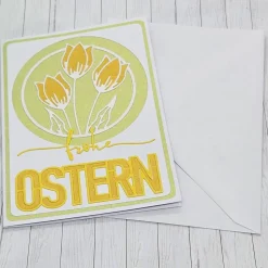 Osterkarte Tulpen gelb – Frühlingskarte mit Umschlag, edle Handarbeit