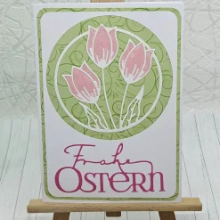 Osterkarte Tulpen rosa – Frühlingskarte mit Umschlag & Perlmutteffekt